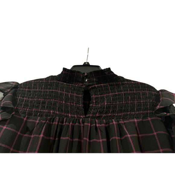 Torrid Chiffon Smock Neck Plaid Blouse Women’s Long Sleeve Purple Black: Size 1 - Picture 6 of 9